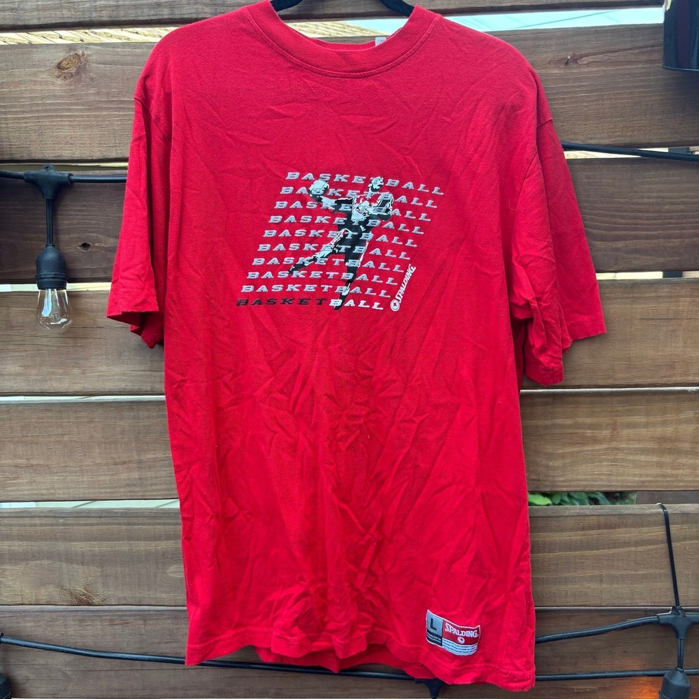 Spalding T-Shirt Mens Large Red Excellent Basketball Graphic Tee Short Sleeve